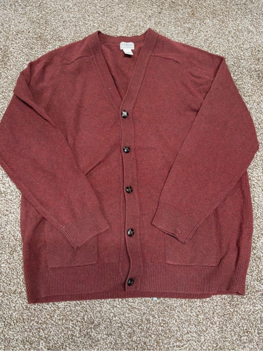 L.L. Bean Men's Burgundy V-Neck Button Cardigan